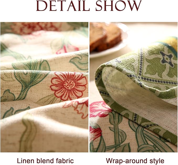 patdrea Designer Vintage Green Round Tablecloth,Linen Leaves Floral Pattern Table Cloth,Decor Table Cover for Kitchen Dining Christmas,Tea Party,Thanksgiving,Tea Party,Diameter 67"-Cecilia a