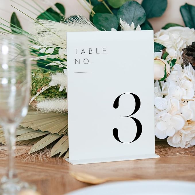 JINMURY White Wedding Table Numbers 1-10 with Stands, 5"x7" White Acrylic Table Numbers, Perfect for Wedding Reception, Party, Anniversary, Event