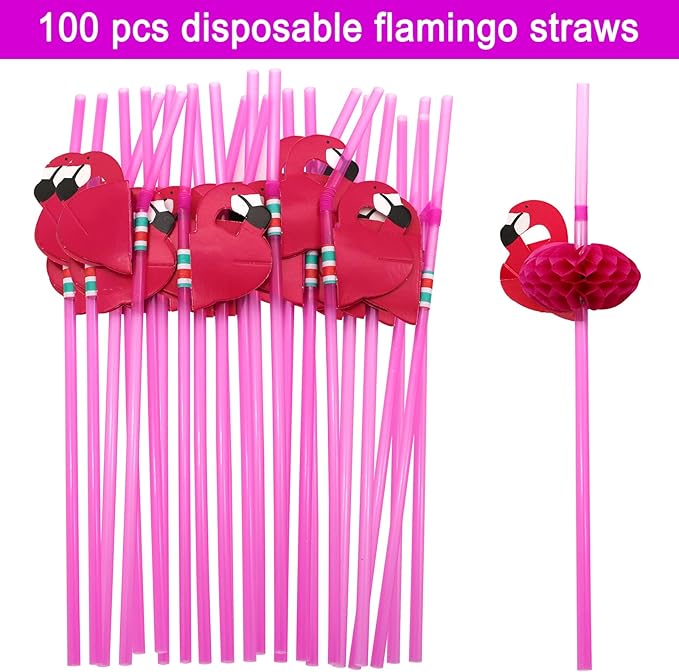BLUE TOP Flamingo Drinking Straws Cocktail Straws 9.65 Inch 100 PCS, Red Flamingo Drinking Straws for Cocktail,Milkshake,Juice, Decoration & Add Atmosphere for Valentine's Day, Parties,Bar