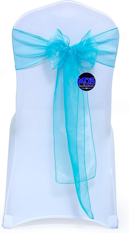 MDS Pack of 200 PCS Organza Chair Sashes Wider Dining Chair Bows Ribbon Tie Back for Wedding Party Birthday Bridal Shower Reception Event Banquet Home Chair Cover Decoration - Light Teal