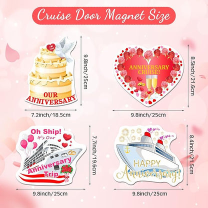 Hoteam 4 Pcs Anniversary Cruise Door Decorations Magnetic Large Happy Anniversary Cruise Ship Door Magnets Funny Waterproof Nautical Magnets for Carnival Cabin Stateroom Fridge Car
