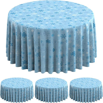 3Pcs Christmas Snowflake Plastic Party Tablecloth Decorations,Disposable Light Blue Snowflake Xmas Round Table Cover Backdrop for Winter Onederland Christmas Holiday Party Supplies,84 inch(Light Blue)