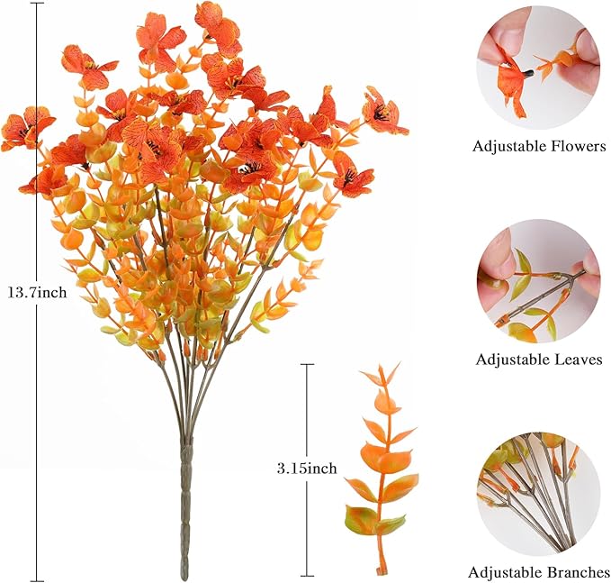 AmyHomie 16 Bundles Orange Artificial Fall Flowers for Outdoors Fall Decor UV Resistant Fake Mums Flowers No Fade Fake Plastic Plants Garden Porch Window Box Decorating