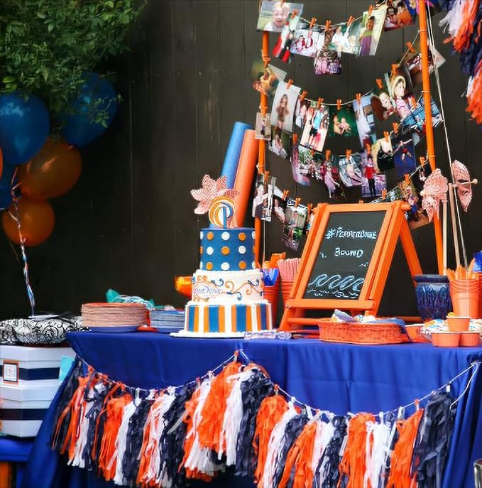 15PCS Navy Blue Orange White DIY Party Tassel Garland Paper Banner Streamer Backdrop for Graduation Astros Birthday Wedding Baby Shower Nursery Classroom Garland Tassel Hanging Decoration