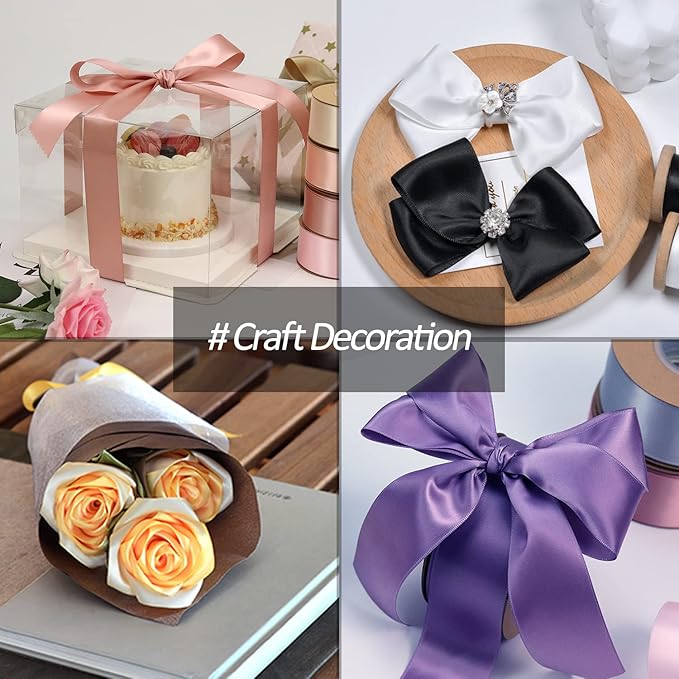 1-1/2" Wide x 100 Yards Single Faced Polyester Black Satin Ribbon, Perfect for Crafts, Bow Making, Wedding Decor, Sewing, Gift Package Wrapping and More (Black)