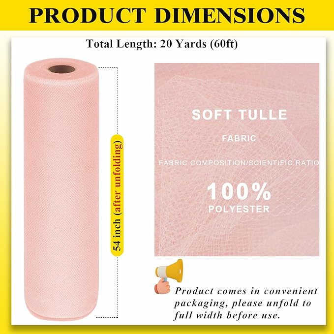 54" Tulle Fabric Rolls Blush Tutu Spool Bolt for DIY Wedding Decoration Baby Shower Tutu Skirt Gift Wrapping Roll Packaging