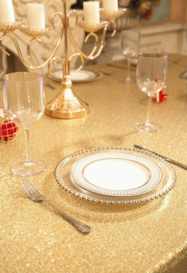 SquarePie Sequin Tablecloth 90 x 156 Inch Gold Sparkly Table Linen for Wedding Party