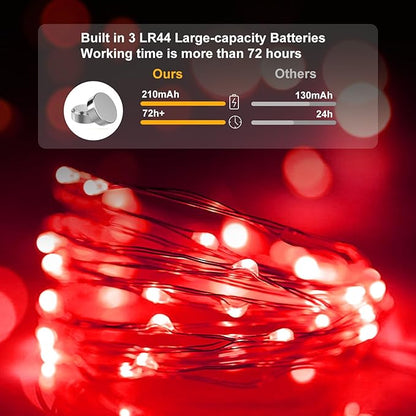 pozzolanas 24 Pack Red Battery Operated String Lights - 7ft Waterproof Fairy Lights with 20 LEDs for Home, Mason Jar, Party, Wedding, Halloween, Christmas Decorations