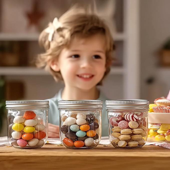 ComSaf Wide Mouth 8 oz Mason Jars with Lids, 6 Pcs Small Mason Containers, Canning Jars, 8oz Glass Jar with Lid, Canning Jars for Jams, Jelly, Sauces, Desserts, chia pudding, Pickle, Gift