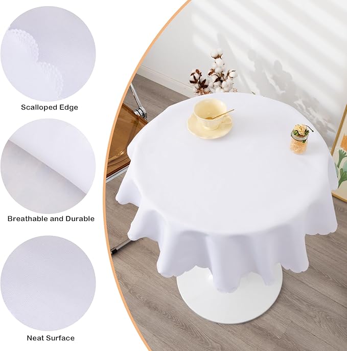 Small Round White Tablecloth 36 Inch Polyester Fabric Washable Table Cover Decorative Wrinkle Resistant Solid Color Table Cloth for Kitchen Dining Party Wedding Camping