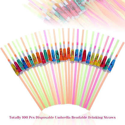 Paxcoo 100pcs Umbrella Straws - Hawaiian Luau Party Straws for Drinks Decorations (Assorted Colors)