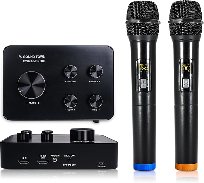 Sound Town 16 Channels Wireless Microphone Karaoke Mixer System, Supports HD ARC, Optical (Toslink), Smart TV, Media Box, PC, Bluetooth, Soundbar, Receiver, AUX (SWM15-PROS)