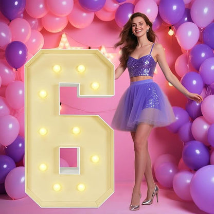 Marquee Light Up Numbers: 4FT Large Decorative Letters Signs for Party Decorations Baby Shower Birthday Wedding Engagement Anniversary, 4 Feet Tall Pre-Cut DIY Foamboard Number 6 - Easy to Assemble