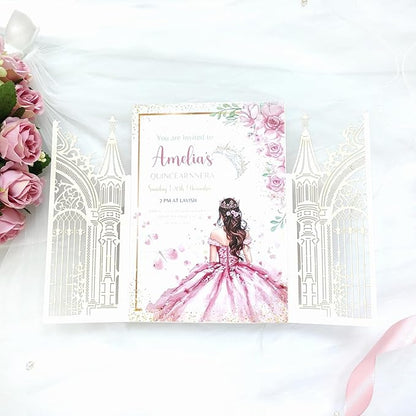 20PCS Laser Cut Wedding Invitations,Wedding Invitation Card Pocket,Quince Invites,Sweet 16 Invitations,Quinceanera Invitations,Laser Cut Invitations For All Occasions