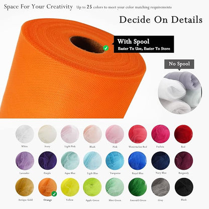 Orange Tulle Fabric Rolls 54 Inch by 40 Yards Tulle Bolt Spool for Wedding Decorations DIY Halloween Tutu Baby Shower Table Skirt Ceiling Decor Birthday Party Craft Supplies