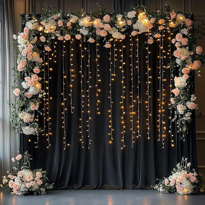 50ftx12ft Wrinkle Free Black Backdrop Curtain, 10 Panels 12FT Height Black Wedding Backdrop Drapes, Silky Polyester Back Drop Cloth for Birthday Photography Background Party Backdrop Draping