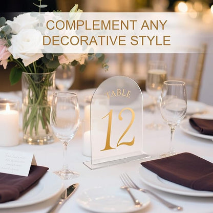 Wedding Table Numbers 1-15 Clear Acrylic Seating Number Signs for Weddings Reception Anniversary Party Decor Seat Number for Tables with Elegant Gold Lettering