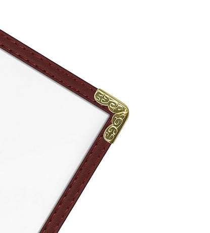 Goodsmart Restaurant Menu Covers – 25 Pack Burgundy 6-View Booklet 5.5" x 8.5", Side-Loading Vinyl & Plastic Menu Holders, Clear Menu Sleeves, Leather-Style Café Covers with Gold Corners