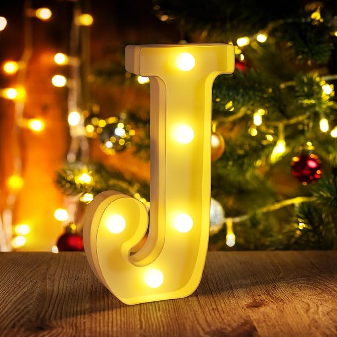 Light Up Letter J,LED Sign Marquee Letters 26 Alphabet for Party Birthday Name,Wedding,Christmas Decorations,Personalized Name Sign Letters for Centerpieces Table and Wall Decor