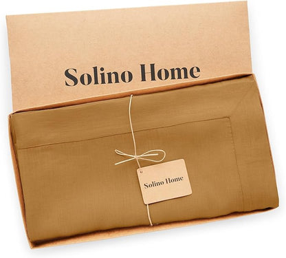 Solino Home Linen Tablecloth for Rectangle Tables 60 x 90 Inch - 100% Pure Linen Caramel Table Cloth - Fete, Machine Washable Cloth Tablecloth for Fall, Autumn, Thanksgiving