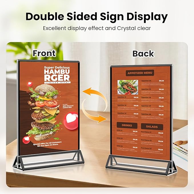Acrylic Black Sign Holders 5x7, 12 Pack Wedding Black Table Number Holders, Double Sided Photo Display Picture Frame Paper Stand, Clear Flyer Stand Menu Holder for Wedding, Home, Party, Restaurant