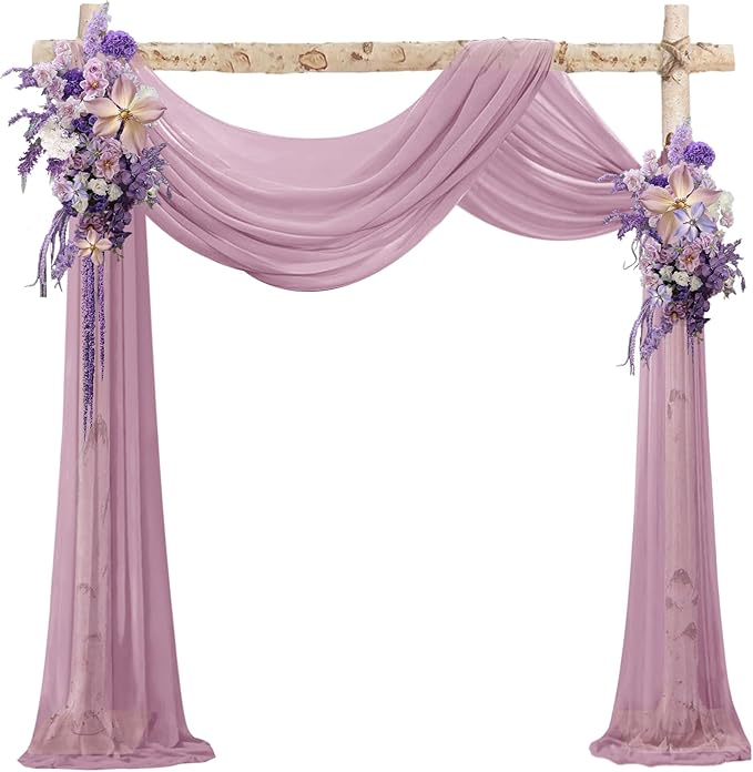 VOK Wedding Arch Draping Fabric Chiffon Fabric, 29in x 18Ft 2 Panels Sheer Chiffon Outdoor Curtain for Wedding Ceremony Birthday Party Decoration (Dusty Rose,2 Panel)