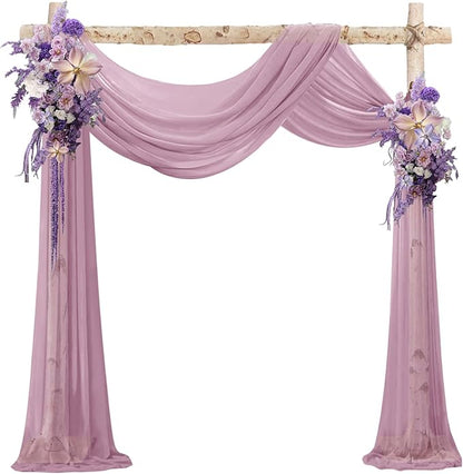 VOK Wedding Arch Draping Fabric Chiffon Fabric, 29in x 18Ft 2 Panels Sheer Chiffon Outdoor Curtain for Wedding Ceremony Birthday Party Decoration (Dusty Rose,2 Panel)