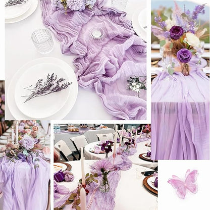 12 Pack Lilac Cheesecloth Table Runner 10FT Rustic Gauze Cheese Cloth Table Runner for Wedding 20 x 120 Inch Long Bridal Baby Shower Table Decor Boho Fabric Sheer Birthday Party Table Decorations