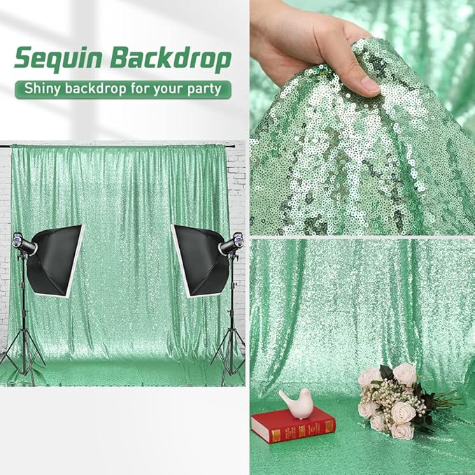 Eternal Beauty Mint Green Sequin Backdrop, 6x6 Ft Glitter Background Curtains for Shimmer Photography Party Wedding Birthday Back Drop Decor