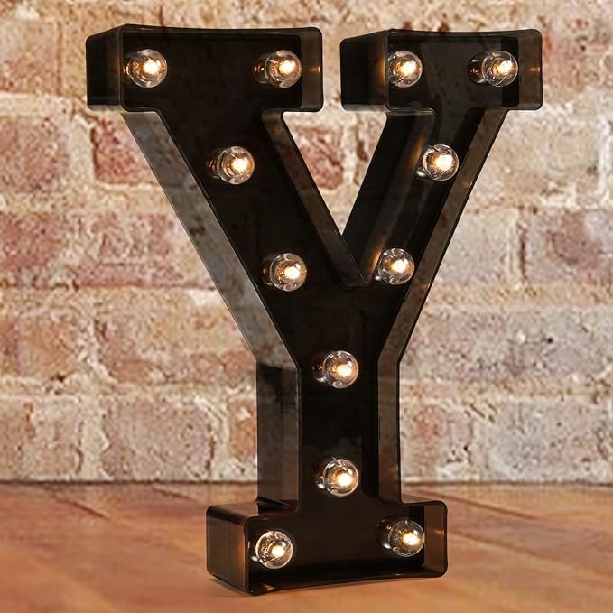 Decorative LED Illuminated Letter Marquee Sign - Alphabet Marquee Letters with Lights For Wedding Birthday Party Christmas Night Light Lamp Home Bar Decoration Y, Black