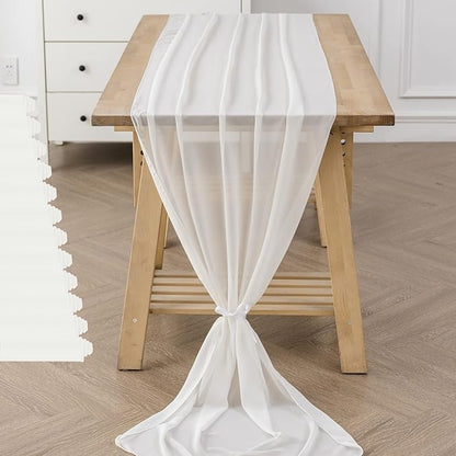 12Pack 9ft Chiffon Table Runner 14x108 Inch Sheer Romantic Table Runner for Wedding Birthday Party Bridal Shower Outdoor Decoration-Ivory