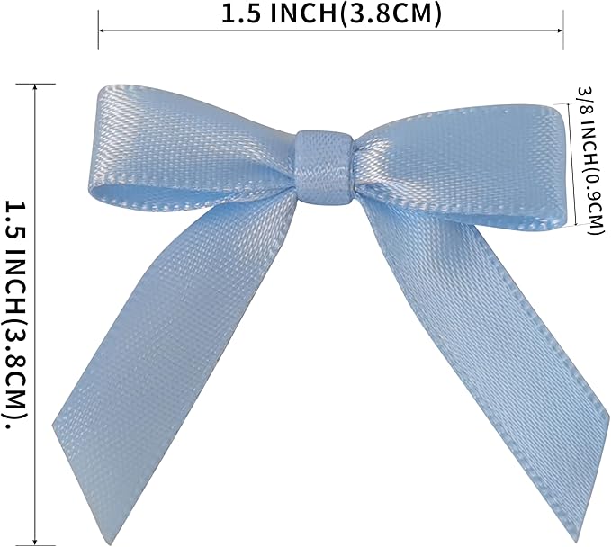 50pcs 1-1/2" Mini Light Blue Satin Ribbon Bows Without Twist Ties for Crafts Gift Wrapping Packing Christmas Baby Shower Decoration (Light Blue)