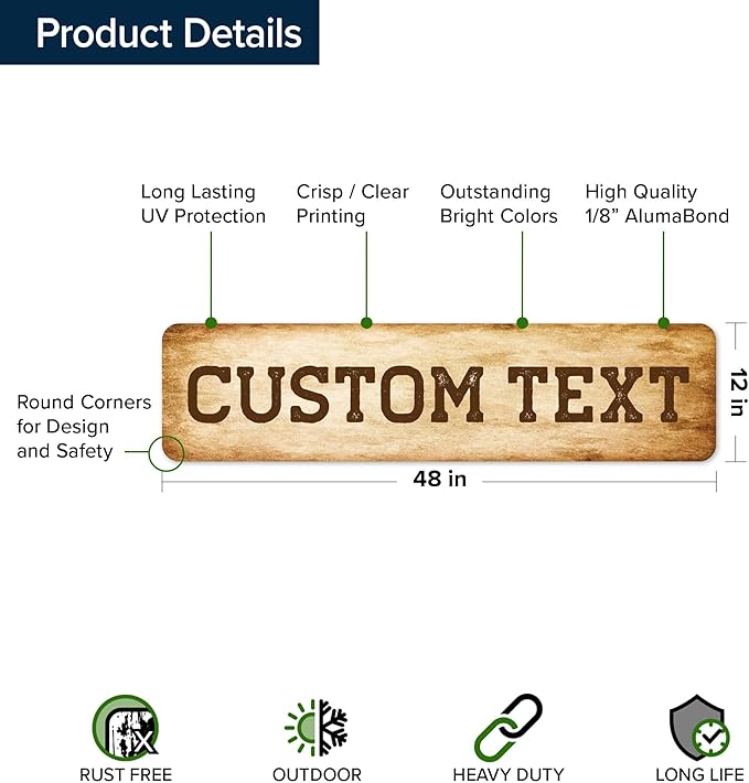 Custom Sign, Custom Street Sign, 11 Font Colors, 13 Font Styles, 4 Hole Options, 22 Sizes, 12x48 Inches, Rust Free DiBound, Fade Resistant, Made in USA by My Sign Center (Vintage)