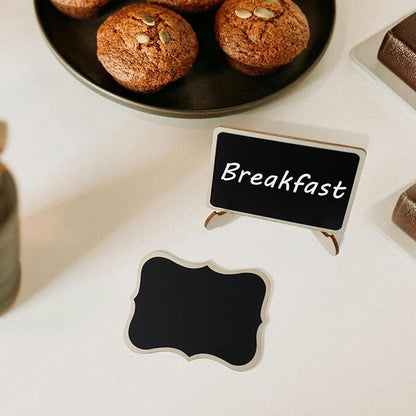Mini Chalkboard Signs with Stands – Reusable Wooden Food Labels for Party, Buffet & Wedding – Includes 2 Chalk Markers – Mini Chalkboards for DIY Crafts & Food Display (Small)