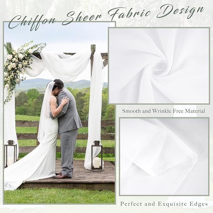 Wedding Arch Draping Fabric 4 Panels 20Ft Length x 28" Width White Arch Drapes Chiffon Fabric Sheer Curtains Backdrop for Party Bridal Decorations Wedding Ceremony Ceiling Stage Reception Decor