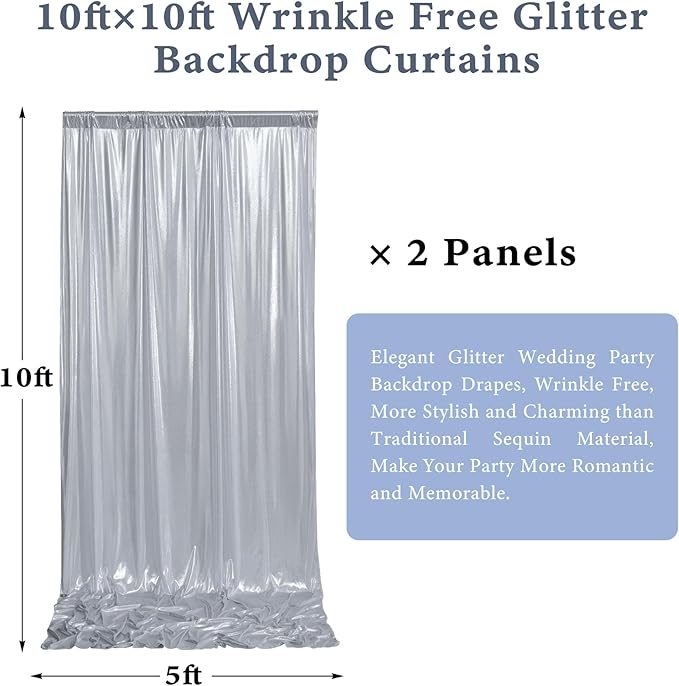 Outpain 10x10ft Silver Sequin Backdrop Curtains -Heavy Duty Gold Photography Backdrops with Non-Shedding Glitter, Wrinkle-Free Stage Drapes for Wedding/Christmas/Studio Shoots (5x10ft 2 Panels)