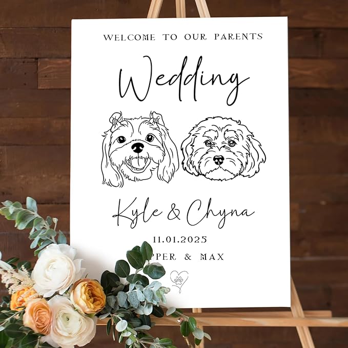 Personalized Pet Wedding Welcome Sign Using Pet Photo, Custom Dog Cat Welcome To Our Wedding Signage Drawing, Custom Gifts for Weddings, Christmas, Engagement Party, Anniversary,