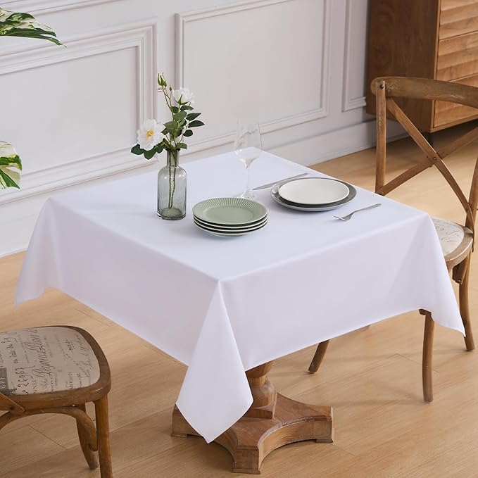 VidaFete Square Tablecloth 52 x 52 Inch Tablecloths Stain Wrinkle Resistant Polyester Dining Table Cover for Kitchen Dinning Party Wedding Rectangular Tabletop Buffet Decoration(White)