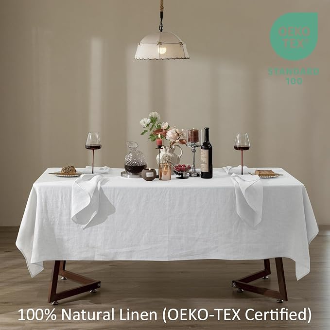 Talasily Linen Tablecloth 100% Pure Linen Table Cloth 60x108 Inches Rectangle Tablecloths Washable Cloths for Kitchen, Dining, Buffet Parties, Holidays, Picnic, Weddings and Restaurants-White