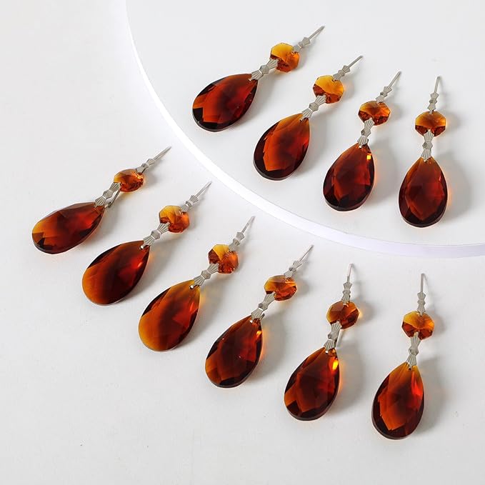 10pcs Crystal Prisms Chandelier Amber Ornament Pendants Rainbow Maker 38mm Drop Prism Hanging Prisms for Wedding Party Chrismtmas Decoration DIY Jewelry
