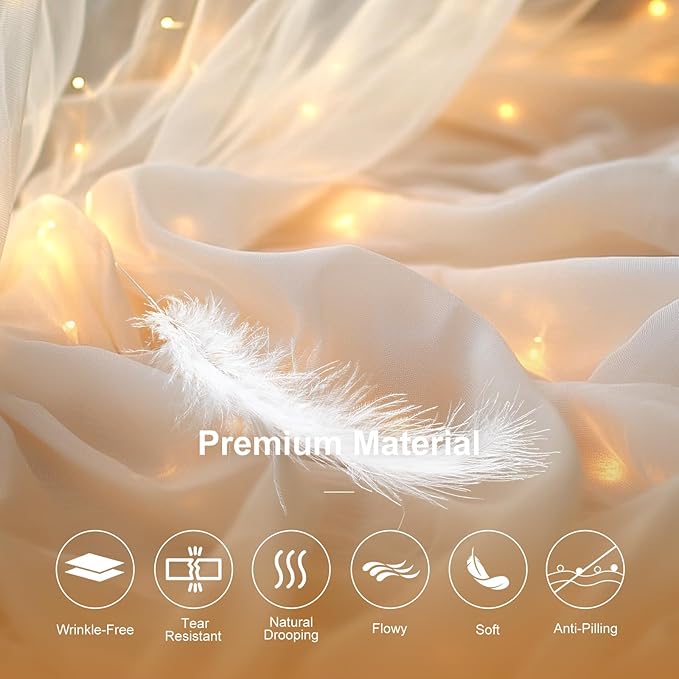 White Tulle Backdrop with Fairy Lights for Parites Wrinkle-Free Sheer Curtain Drapes Photo Back Drop for Wedding Baby Shower Bridal Shower Birthday Dance Home Décor- 10ft×8ft, White