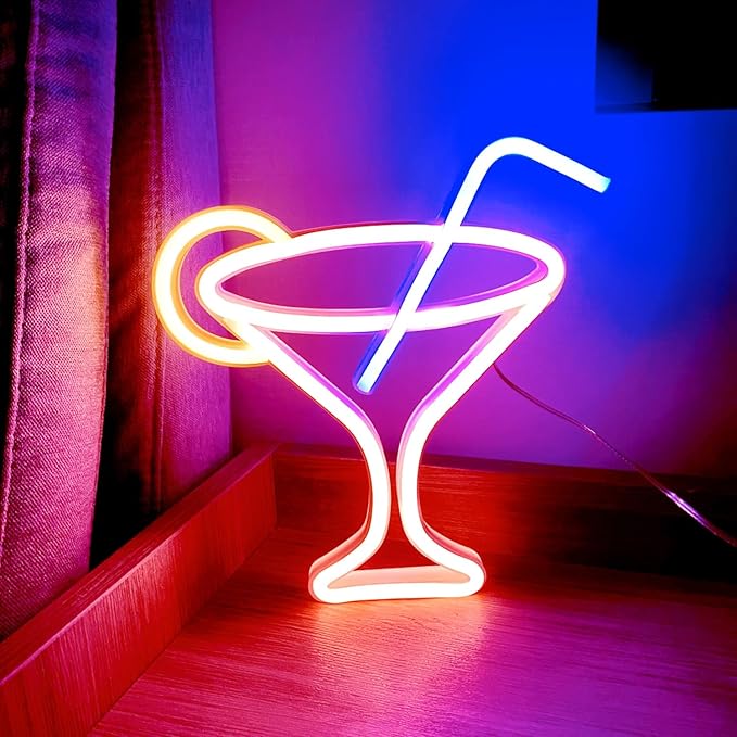 Led Cocktails Neon Sign,Wine Glass Neon Light Battery and USB Dual Powered Bar Neon Night Light Signs for Wall Decor,Cocktails Night Lamp for Bar, Club, Cocktail Bar, Restaurant, Shop