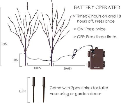 BAOLITVINE Lighted Willow Branches with Timer 70 Fairy Lights 18IN, Brown Twig Branch Lights for Indoor Outdoor Home Fireplace Christmas Decorations