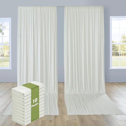 PartyVillage 50ft×15ft Ivory Backdrop Curtain for Wedding Parties, 10 Panels Wrinkle Free 15 FT Long Polyester Photo Backdrop Drapes Back Drop Cloth for Birthday Photography Background