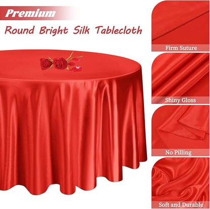 fani 12 Pack 120 Inch Red Satin Tablecloth - Premium Bright Silky Round Tablecloth Overlay Smooth Fabric Table Cover, Table Decoration for Wedding Party Banquet Events Restaurant Kitchen Dining