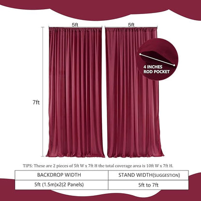 2 Panels Burgundy Backdrop Curtain, 10 x 7 Feet Background Curtains for Parties, Weddings, Baby Showers, Bachelorette Halloween, Christmas Birthday Party Photoshoot Backdrop Curtains Decorations