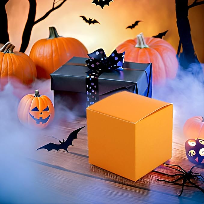 Oletx 25 Pcs Orange Paper Gift Boxes, Halloween treat boxes, Small Candy Boxes Bulk, 3x3x3 inch Gift Box with Lids, Goodie Treat Boxes for Party Favors, Birthday Gifts, Wedding Gifts