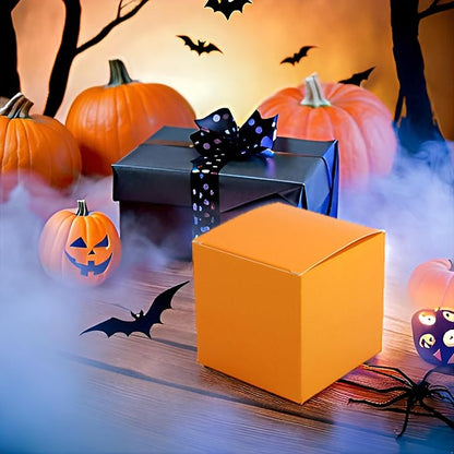 Oletx 25 Pcs Orange Paper Gift Boxes, Halloween treat boxes, Small Candy Boxes Bulk, 3x3x3 inch Gift Box with Lids, Goodie Treat Boxes for Party Favors, Birthday Gifts, Wedding Gifts
