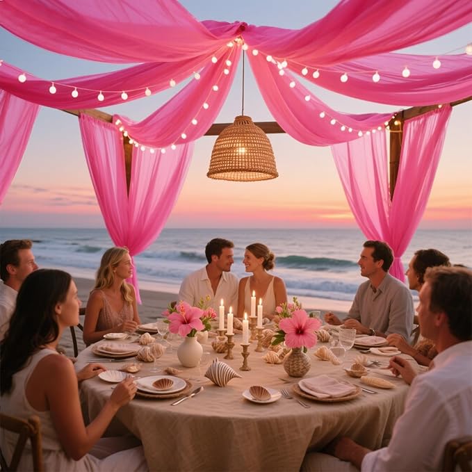VOK Wedding Arch Draping Fabric Chiffon Fabric, 29in x 18Ft 1 Panels Sheer Chiffon Outdoor Curtain for Wedding Ceremony Birthday Party Decoration (Fuchsia,1 Panel)
