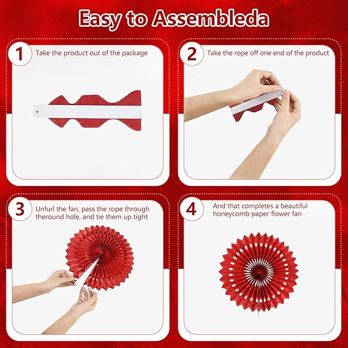 20 Pcs Red Hanging Paper Fan, Hanging Honeycomb Round Paper Fans for Weddings, Birthdays, Christmas, Baby Showers, Classroom, Events Ceiling Party Supplies Decorations